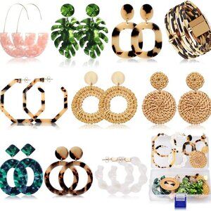 9 Pairs Drop Dangle Earrings boho Fashion Jewelry Rattan Acrylic Statement Boho
